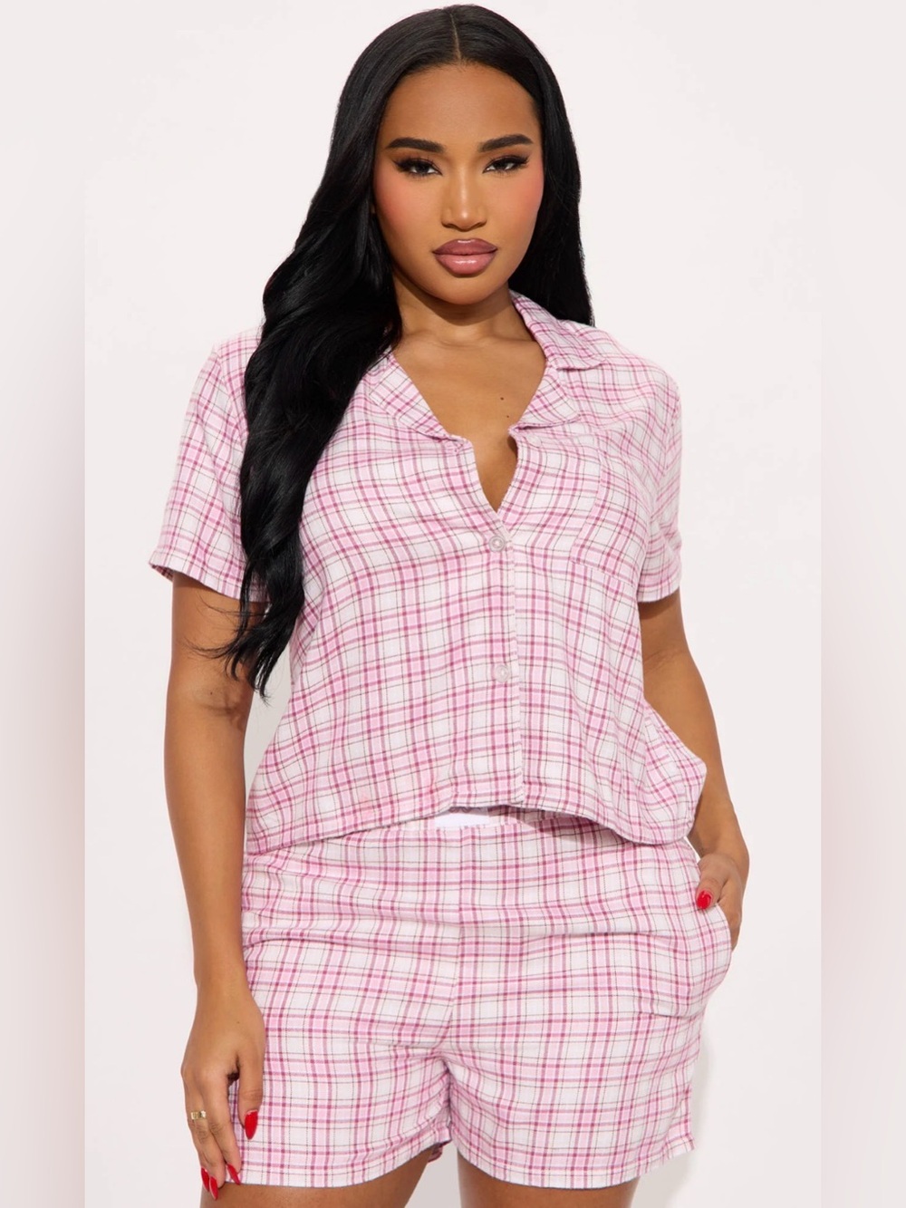 Roudelain Women's 2-Pc. College Plaid Short Pajamas Set Mauve SZ L